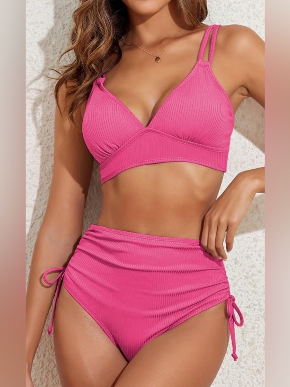 NWOT-Medium Pink Halter Ribbed 
Classic High-Waist
Rouched Slimming bottom